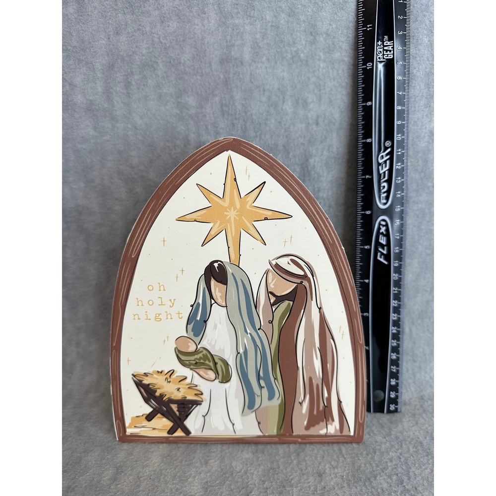 Neutral Nativity Wood Block Glory Haus Kalyn Dunks Oh Holy Night Christmas Decor